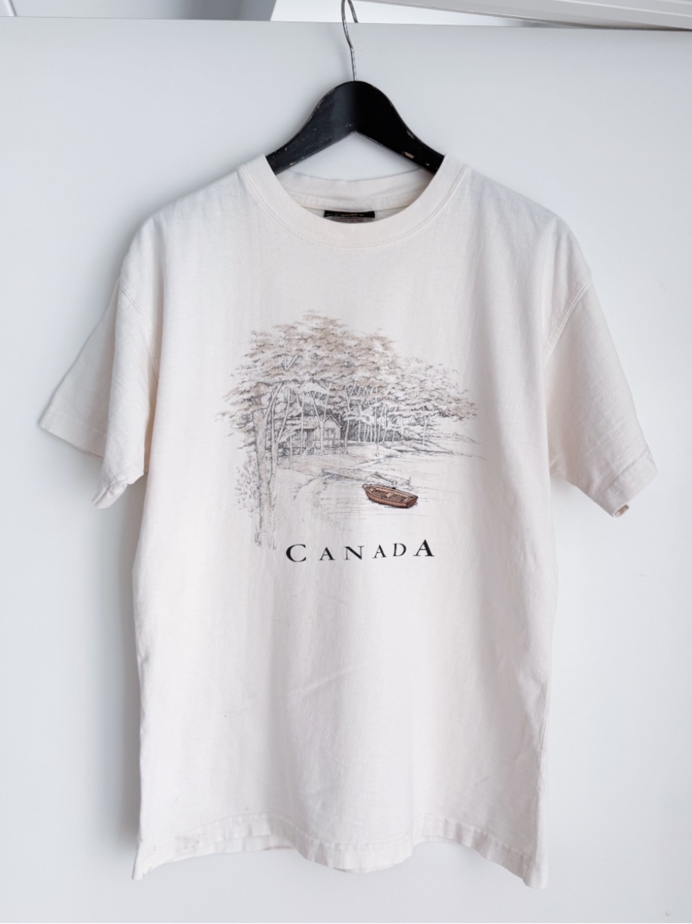 Vintage Marshlands Canada Graphic T-Shirt Medium Embroidered Canoe Cabin Cottage